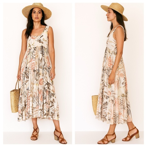 Antica Sartoria Positano Seashell Print Sleeveless Tiered A-Line Maxi Dress S/M - Picture 1 of 16